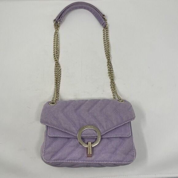 SANDRO Yza Bag Women Purple Quilted Shoulder Bag Distressed Canvas Chain Strap - Picture 2 of 16
